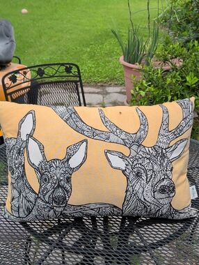 Primitives by Kathy Black & Yellow Deer Pattern Accent Pillow Man Cave Hunter